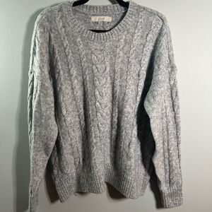 NWT LOFT Gray Cable Knit Crewneck Sweater